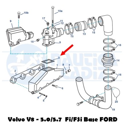 Junta codo 3863191 Volvo V8 5.0 - 5.8 (Ford)